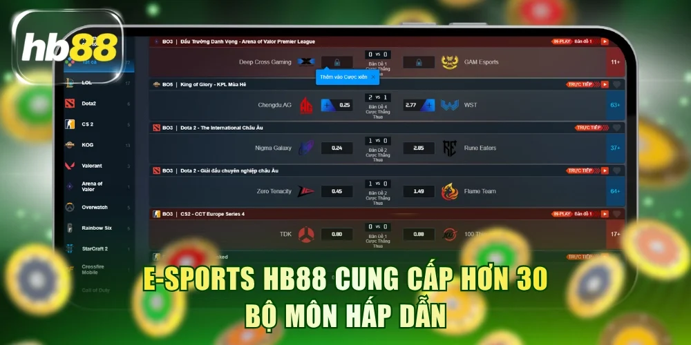 E-Sports HB88 cung cấp hơn 30 bộ môn hấp dẫn
